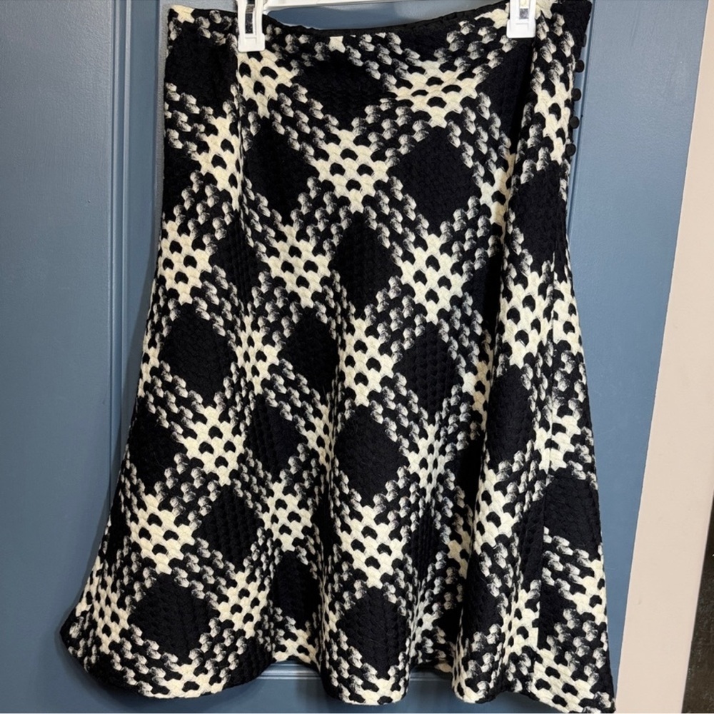 Express Lambswool A-Line Skirt Black White Plaid Button Detail Size 13/14 - Picture 2 of 6